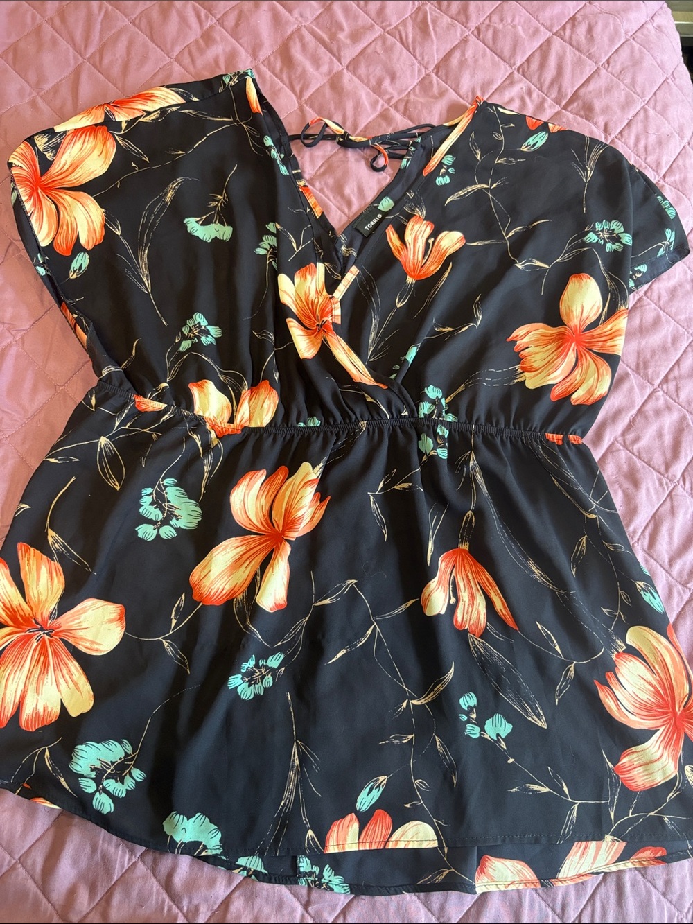 Torrid Black Floral with Coral and Mint Accents